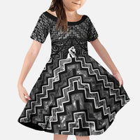 New Zealand Maori Family Matching Short Sleeve Bodycon Dress and Hawaiian Shirt Poutama Manaia Black Paua Shell LT05 Daughter's Dress Black - Polynesian Pride