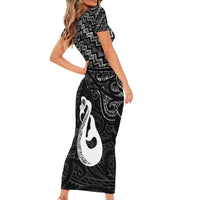 New Zealand Maori Family Matching Short Sleeve Bodycon Dress and Hawaiian Shirt Poutama Manaia Black Paua Shell LT05 - Polynesian Pride