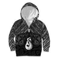 New Zealand Maori Kid Hoodie Poutama Manaia Black Paua Shell