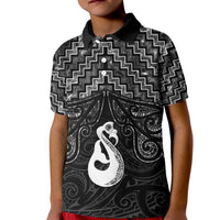 New Zealand Maori Kid Polo Shirt Poutama Manaia Black Paua Shell LT05 Kid Black - Polynesian Pride