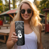 New Zealand Maori Skinny Tumbler Poutama Manaia Black Paua Shell LT05 - Polynesian Pride