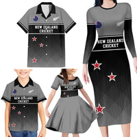 Custom New Zealand Cricket Family Matching Long Sleeve Bodycon Dress and Hawaiian Shirt Black Cap Unbeatable LT05 - Polynesian Pride