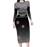 Custom New Zealand Cricket Family Matching Long Sleeve Bodycon Dress and Hawaiian Shirt Black Cap Unbeatable LT05 Mom's Dress Black - Polynesian Pride