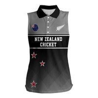 Custom New Zealand Cricket Women Sleeveless Polo Shirt Black Cap Unbeatable LT05 Female Black - Polynesian Pride