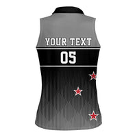 Custom New Zealand Cricket Women Sleeveless Polo Shirt Black Cap Unbeatable LT05 - Polynesian Pride