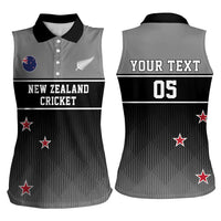 Custom New Zealand Cricket Women Sleeveless Polo Shirt Black Cap Unbeatable LT05 - Polynesian Pride