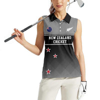 Custom New Zealand Cricket Women Sleeveless Polo Shirt Black Cap Unbeatable LT05 - Polynesian Pride