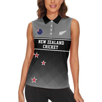 Custom New Zealand Cricket Women Sleeveless Polo Shirt Black Cap Unbeatable LT05 - Polynesian Pride