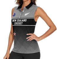 Custom New Zealand Cricket Women Sleeveless Polo Shirt Black Cap Unbeatable LT05 - Polynesian Pride
