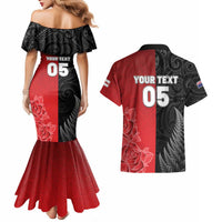 New Zealand And England Rugby Custom Couples Matching Mermaid Dress and Hawaiian Shirt Red Rose Mix Maori Pattern - Polynesian Pride