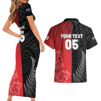 New Zealand And England Rugby Custom Couples Matching Short Sleeve Bodycon Dress and Hawaiian Shirt Red Rose Mix Maori Pattern - Polynesian Pride