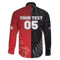 New Zealand And England Rugby Custom Family Matching Off Shoulder Short Dress and Hawaiian Shirt Red Rose Mix Maori Pattern - Polynesian Pride