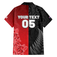New Zealand And England Rugby Custom Family Matching Short Sleeve Bodycon Dress and Hawaiian Shirt Red Rose Mix Maori Pattern - Polynesian Pride
