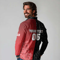 New Zealand And England Rugby Custom Long Sleeve Polo Shirt Red Rose Mix Maori Pattern - Polynesian Pride