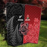 New Zealand And England Rugby Quilt Red Rose Mix Maori Pattern LT05 - Polynesian Pride