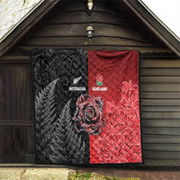 New Zealand And England Rugby Quilt Red Rose Mix Maori Pattern LT05 - Polynesian Pride