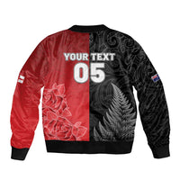 New Zealand And England Rugby Custom Sleeve Zip Bomber Jacket Red Rose Mix Maori Pattern LT05 - Polynesian Pride