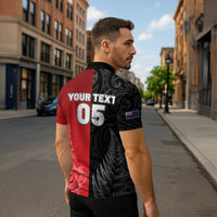 New Zealand And England Rugby Custom Zipper Polo Shirt Red Rose Mix Maori Pattern LT05 - Polynesian Pride