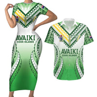 Custom Cook Islands Avaiki Rugby Couples Matching Short Sleeve Bodycon Dress and Hawaiian Shirt Go Champions LT05 Green - Polynesian Pride