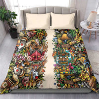Hawaii And Japan Bedding Set Tiki With Oni Mask - Polynesian Pride