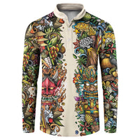 Hawaii And Japan Button Sweatshirt Tiki With Oni Mask - Polynesian Pride