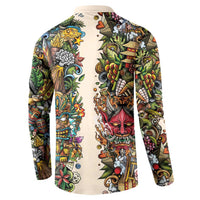 Hawaii And Japan Button Sweatshirt Tiki With Oni Mask - Polynesian Pride