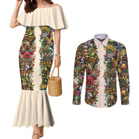Hawaii And Japan Couples Matching Mermaid Dress and Long Sleeve Button Shirt Tiki With Oni Mask - Polynesian Pride