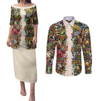 Hawaii And Japan Couples Matching Puletasi and Long Sleeve Button Shirt Tiki With Oni Mask - Polynesian Pride