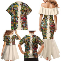 Hawaii And Japan Family Matching Mermaid Dress and Hawaiian Shirt Tiki With Oni Mask - Polynesian Pride