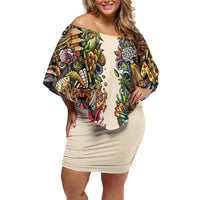 Hawaii And Japan Family Matching Off Shoulder Short Dress and Hawaiian Shirt Tiki With Oni Mask - Polynesian Pride