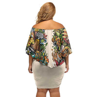 Hawaii And Japan Family Matching Off Shoulder Short Dress and Hawaiian Shirt Tiki With Oni Mask - Polynesian Pride