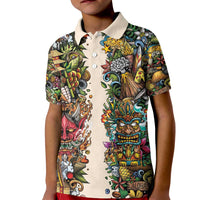 Hawaii And Japan Kid Polo Shirt Tiki With Oni Mask - Polynesian Pride