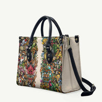 Hawaii And Japan Leather Bag Tiki With Oni Mask - Polynesian Pride