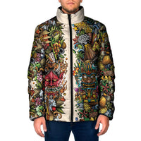 Hawaii And Japan Padded Jacket Tiki With Oni Mask - Polynesian Pride
