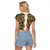 Hawaii And Japan Raglan Cropped T Shirt Tiki With Oni Mask - Polynesian Pride