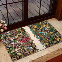 Hawaii And Japan Rubber Doormat Tiki With Oni Mask - Polynesian Pride