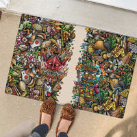 Hawaii And Japan Rubber Doormat Tiki With Oni Mask - Polynesian Pride