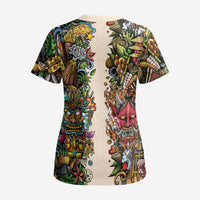 Hawaii And Japan Scrub Top Tiki With Oni Mask - Polynesian Pride