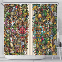 Hawaii And Japan Shower Curtain Tiki With Oni Mask - Polynesian Pride
