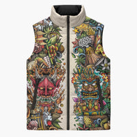 Hawaii And Japan Sleeveless Puffer Jacket Tiki With Oni Mask - Polynesian Pride