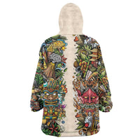 Hawaii And Japan Wearable Blanket Hoodie Tiki With Oni Mask - Polynesian Pride