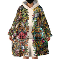 Hawaii And Japan Wearable Blanket Hoodie Tiki With Oni Mask - Polynesian Pride