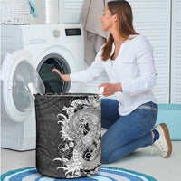 Hawaiian And Japanese Culture Laundry Basket Irezumi Dragon With Polynesian Pattern Black - Polynesian Pride