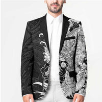 Hawaiian And Japanese Culture Blazer Irezumi Dragon With Polynesian Pattern Black - Polynesian Pride