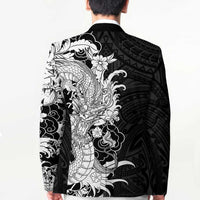 Hawaiian And Japanese Culture Blazer Irezumi Dragon With Polynesian Pattern Black - Polynesian Pride
