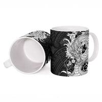 Hawaiian And Japanese Culture Ceramic Mug Irezumi Dragon With Polynesian Pattern Black - Polynesian Pride