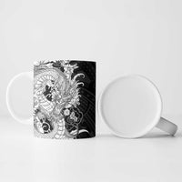 Hawaiian And Japanese Culture Ceramic Mug Irezumi Dragon With Polynesian Pattern Black - Polynesian Pride