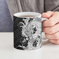 Hawaiian And Japanese Culture Ceramic Mug Irezumi Dragon With Polynesian Pattern Black - Polynesian Pride