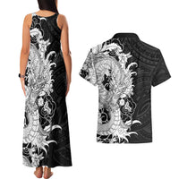 Hawaiian And Japanese Culture Couples Matching Tank Maxi Dress and Hawaiian Shirt Irezumi Dragon With Polynesian Pattern Black - Polynesian Pride