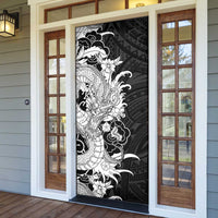 Hawaiian And Japanese Culture Door Cover Irezumi Dragon With Polynesian Pattern Black - Polynesian Pride